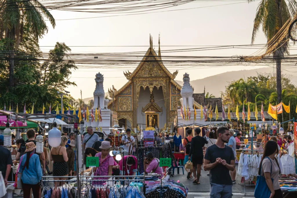 Chiang Mai Sunday Walking Street Food Souvenir Market Scene Vendors