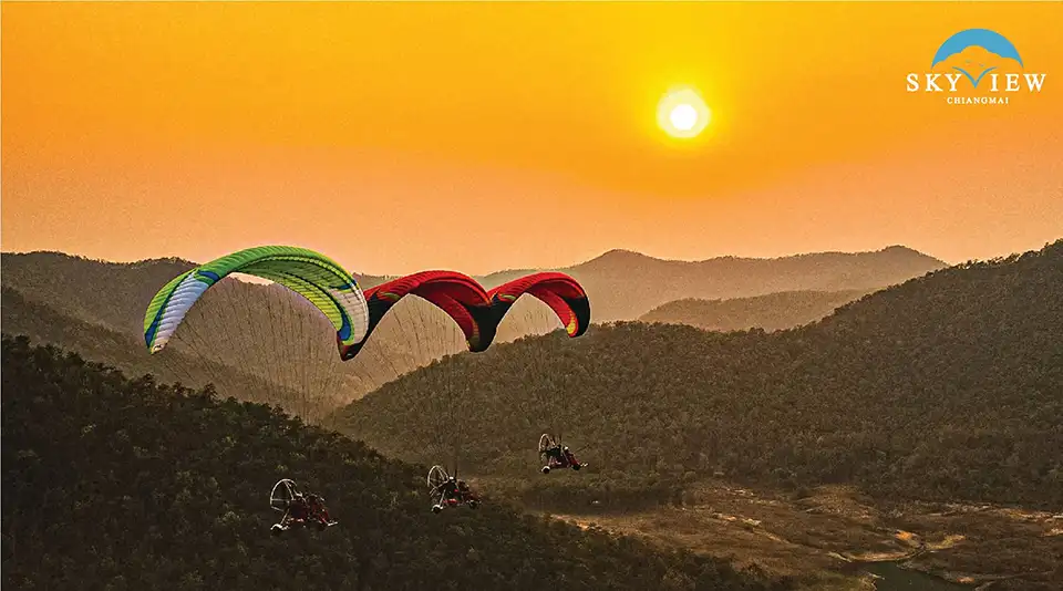 Sky View Paramotor Flight Over Chiang Mai
