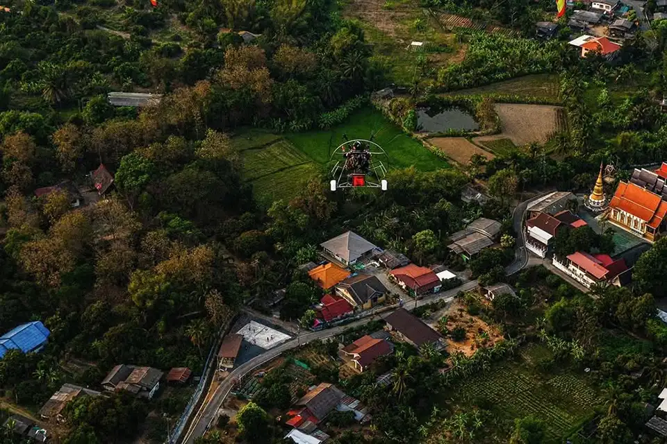 Sky View Paramotor Flight Over Chiang Mai
