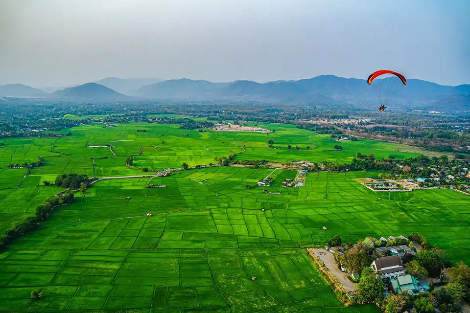Sky View Paramotor Flight Over Chiang Mai