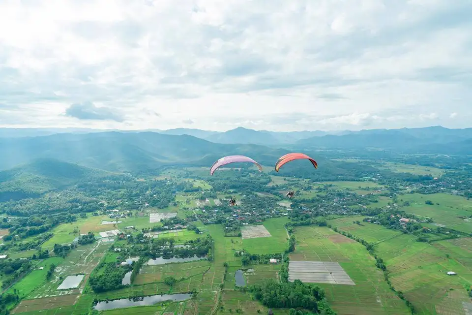 Sky View Paramotor Flight Over Chiang Mai