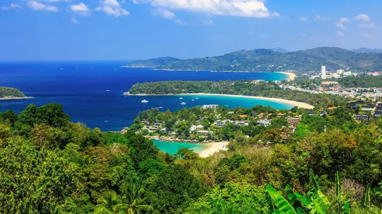 Smart Budget Travel in Phuket: Aerial view of Phuket's turquoise bays and beaches